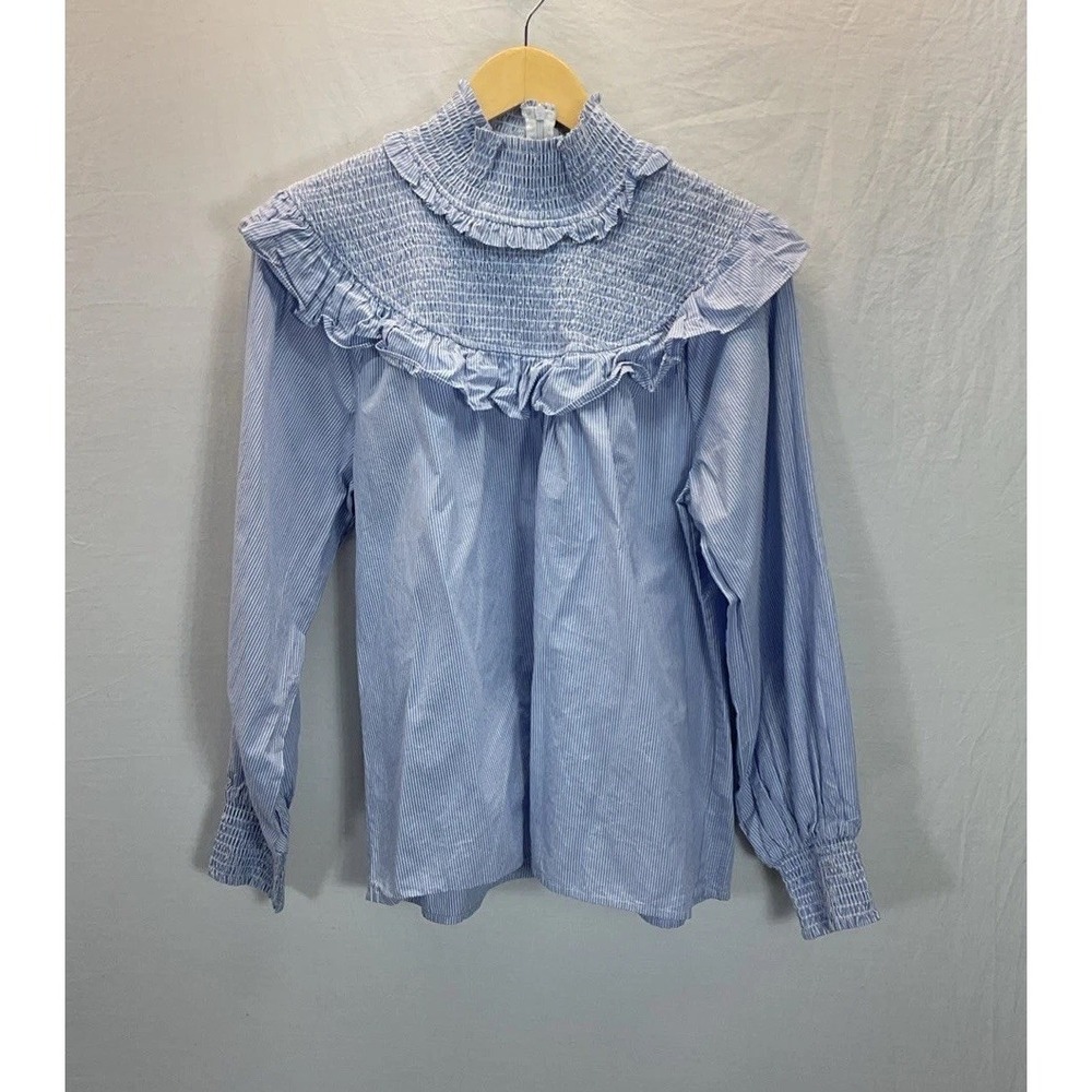 Sail to Sable Light Blue Ruffled Smocked Yoke Blouse